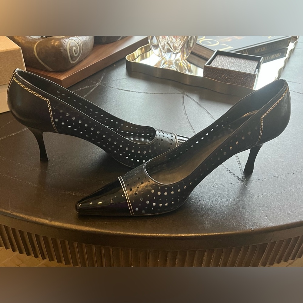 Stuart Weitzman Black Perforated Heels